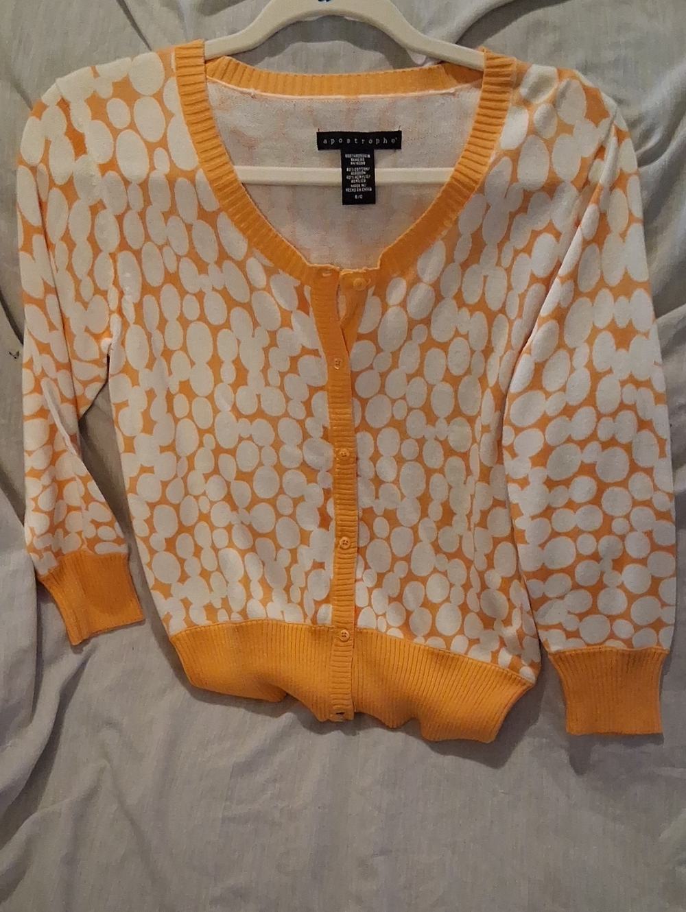 Apostrophe White & Orange Dot-Pattern Button Cardigan